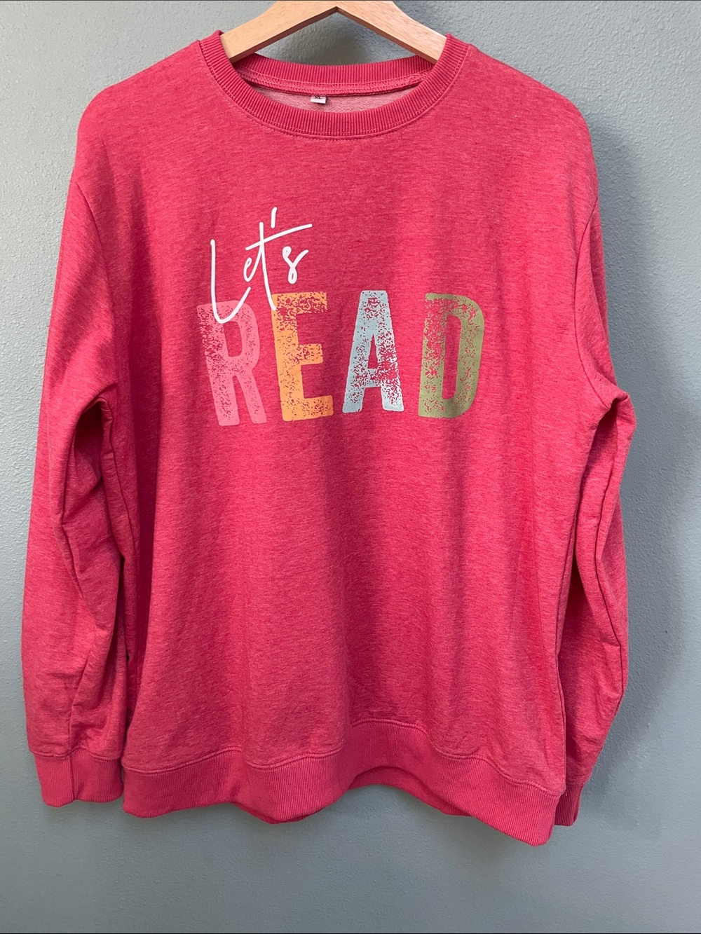"Let's Read" Crewneck Sweatshirt – Heather Red –  XL
